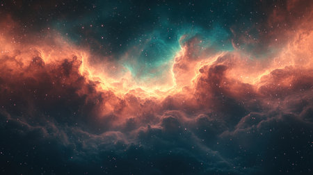 Colorful cosmic clouds swirl against the backdrop of a starry night sky, creating beauty.の素材