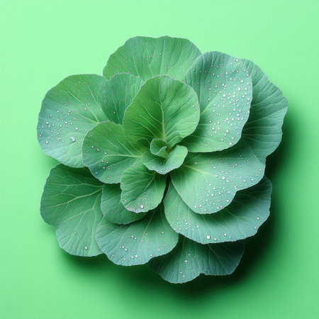 Fresh green leaves sparkle with droplets against a vibrant backdrop.の素材