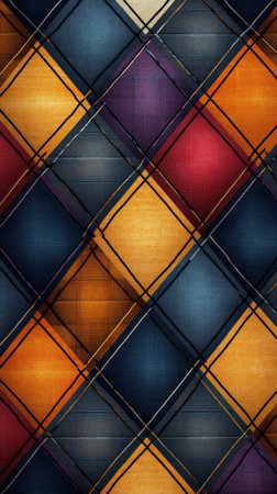 Vibrant diamond shapes in various colors create an eye catching textile pattern.の素材