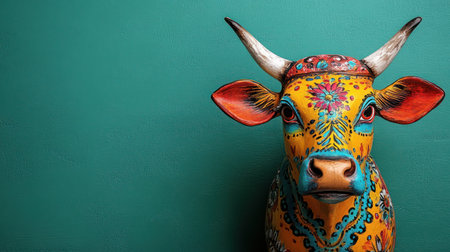 Vibrant cow sculpture adds charm and celebrates artistry in modern spaces.の素材