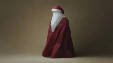 A cleverly designed Santa figure crafted from paper sits patiently, radiating festive joy.の素材