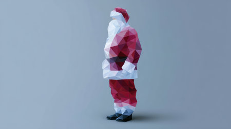 A vibrant, polyhedral figure of Santa Claus stands still, showing a creative design.の素材