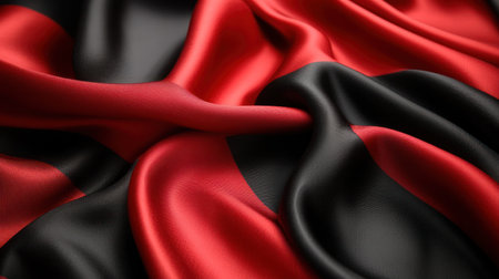 Red and black fabric creates a striking look with smooth textures and rich tones.の素材