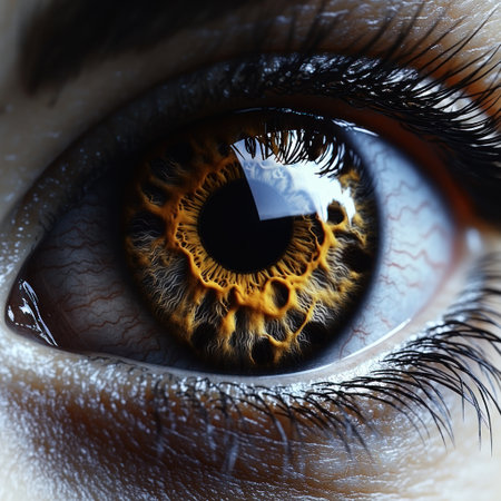 A stunning close up reveals the mesmerizing details and vivid colors of an eye.の素材