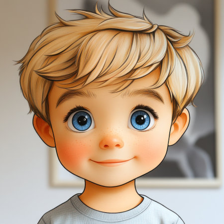 A young child smiles brightly, showing a playful spirit in a cozy setting.の素材