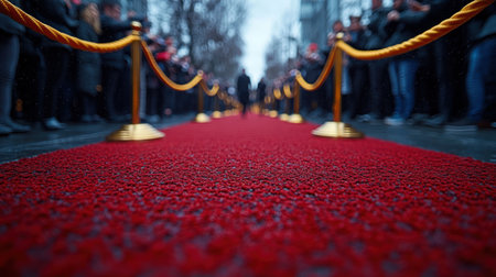Elegant atmosphere as spectators line up along the red carpet at a festive gathering.の素材