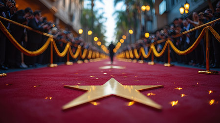 Crowds gather around a lavish red carpet as excitement builds for a special occasion.の素材