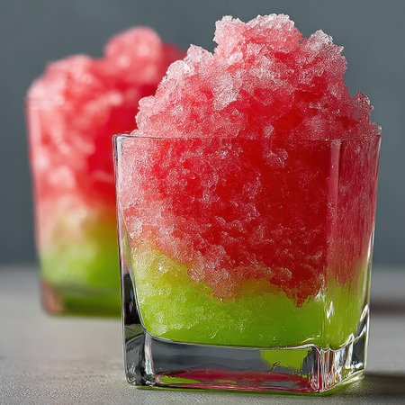 Refreshing slush drinks showcase vibrant colors with fruity flavors and ice texture.の素材