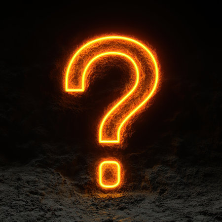 A glowing question mark on a dark background sparks intrigue.の素材