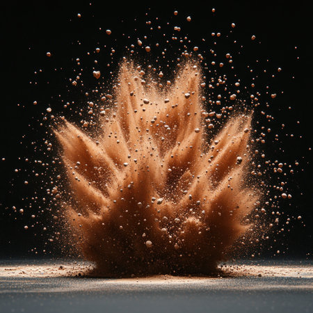 A striking burst of brown dust fills the air, creating a captivating scene.の素材