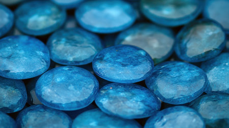 Vibrant blue quartz stones reflect soft light in a tranquil setting.の素材