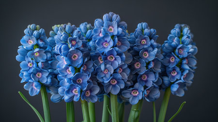 Tall blue hyacinths showcase their colorful petals in a lovely arrangement.の素材