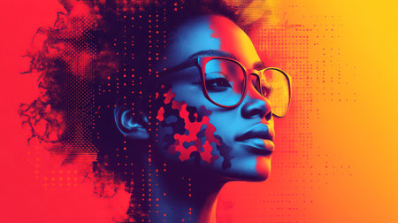 Vibrant colors enhance a woman's profile, full of character and depth.の素材