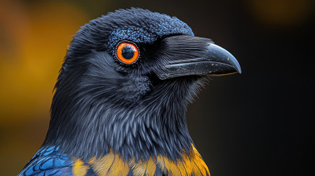 Vivid bird shows off its bright feathers and unique eyes in nature.の素材