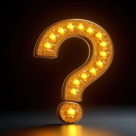 Bright yellow lights form a question mark symbolizing inquiry and exploration in darkness.の素材