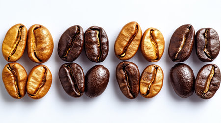 Coffee beans in light and dark shades showcase diverse textures beautifully.の素材