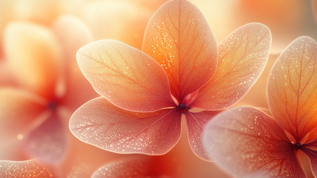 Soft petals glow in gentle light while droplets of dew enhance their beauty.の素材
