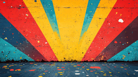 Vibrant colors burst from the wall, creating an energetic atmosphere in the city.の素材