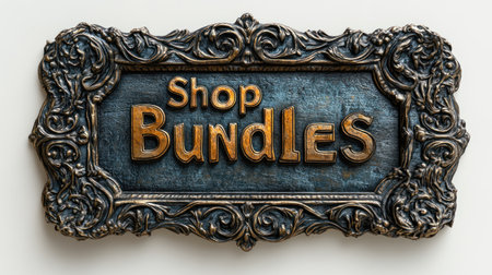 An ornate sign beckons customers to explore delightful bundle offerings inside.の素材
