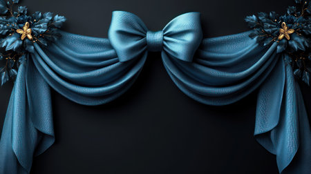 Luxurious blue fabric with floral accents creates a stunning event backdrop.の素材