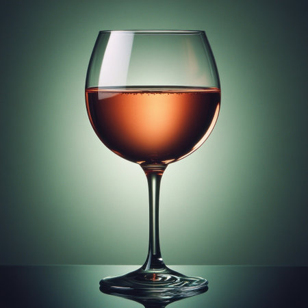 A beautiful glass filled with rose wine captures soft light in a tranquil setting.の素材