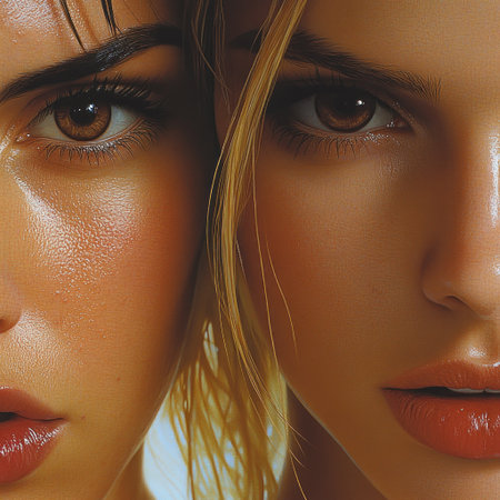 Two models showcase their unique beauty and expressions.の素材