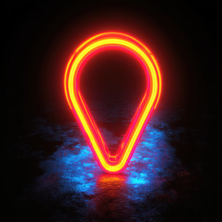 A glowing neon marker lights up a dark space, creating a futuristic atmosphere.の素材