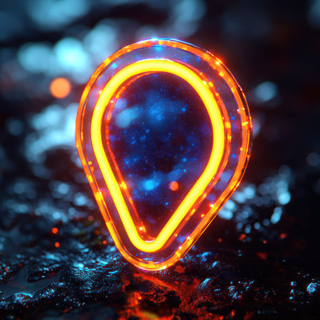 A glowing teardrop shape illuminates a dark, textured background with vibrant colors.の素材
