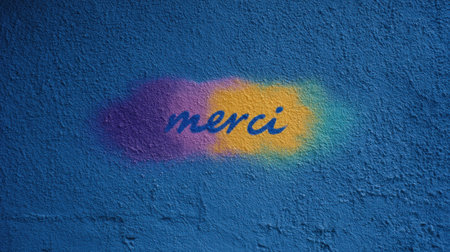 Brightly colored graffiti expresses gratitude in a lively urban location.の素材