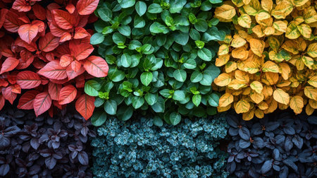 A stunning display of lush leaves in various colors creates a vibrant natural mosaic.の素材