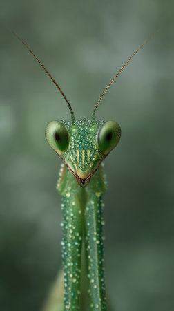 A detailed mantis perches gracefully, showing its intriguing features.の素材