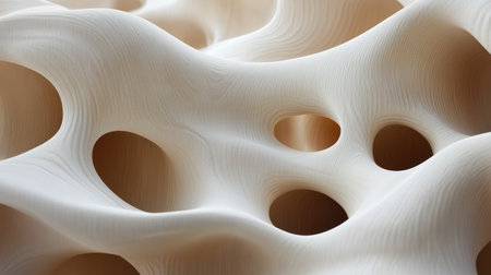 Wooden artwork showing unique holes and soft waves, emphasizing craftsmanship.の素材