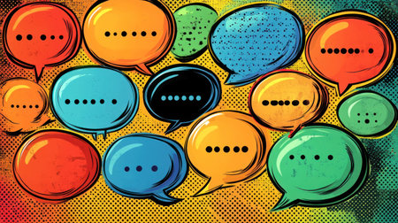 Colorful speech bubbles celebrate the joy of conversation and imagination.の素材