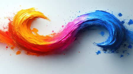 Bright colors blend and flow in an artistic display, showing creativity and motion.の素材