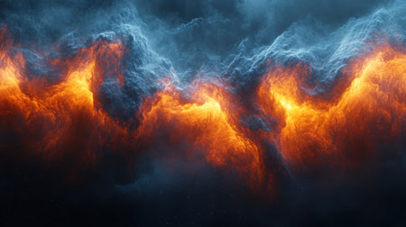 Vibrant clouds glow with orange and gold amidst a dark starry background.の素材