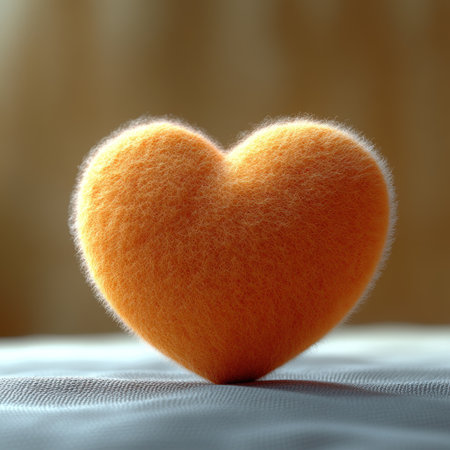 A soft, colorful heart shape glows warmly in gentle light.の素材