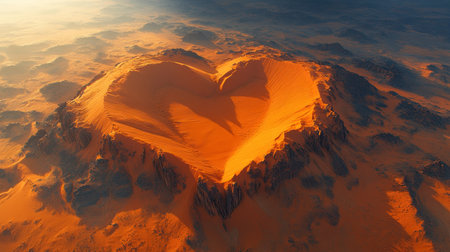 This breathtaking view shows a heart shaped dune surrounded by a desert at dusk.の素材