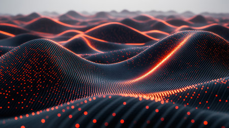 Waves of light flow smoothly over a dark surface, creating a stunning display.の素材