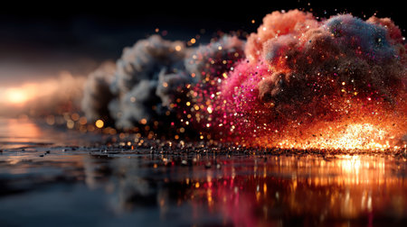 Particles of light and color burst into the night, creating a stunning visual effect.の素材