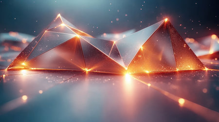A stunning digital landscape of glowing geometry with sharp edges and sparkles.の素材