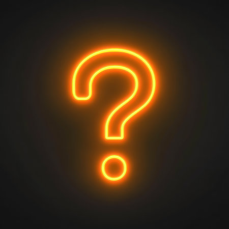 A vibrant orange question mark lights up the darkness, sparkling wonder and thoughtfulness.の素材