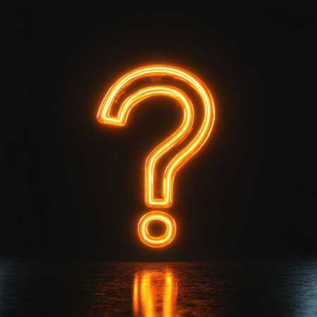 A glowing question mark shines, sparking intrigue and deep thoughts at night.の素材