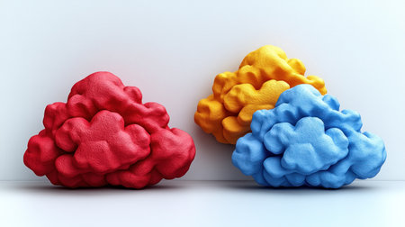 Vibrant, playful cloud like structures create a cheerful atmosphere in the room.の素材