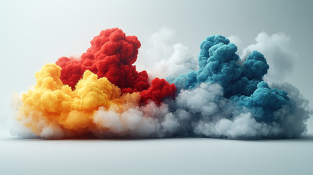 Colorful clouds of red, yellow, and blue smoke swirl together beautifully.の素材
