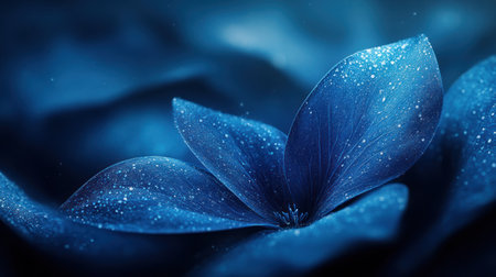 Blue petals glisten softly under gentle light creating a calm and tranquil sceneの素材