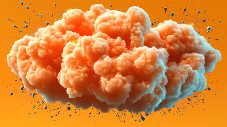 A fluffy orange cloud of smoke rises against a vivid background in an energetic sceneの素材