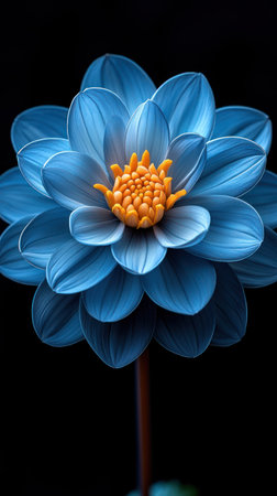 A stunning blue flower with delicate petals and a bright yellow center.の素材