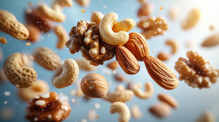 A beautiful assortment of nuts showcases their unique shapes and colors.の素材
