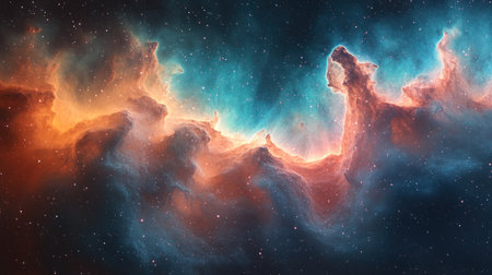 Colorful gas and dust swirl together, creating a mesmerizing nebula.の素材