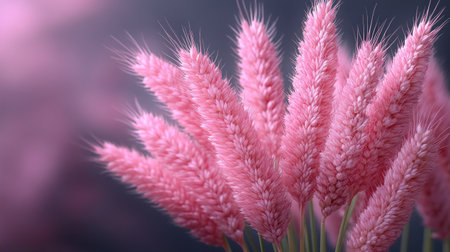 Tall pink grass glows softly in warm pastel lights, creating a tranquil scene.の素材
